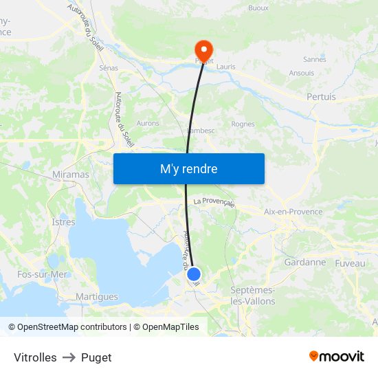 Vitrolles to Puget map