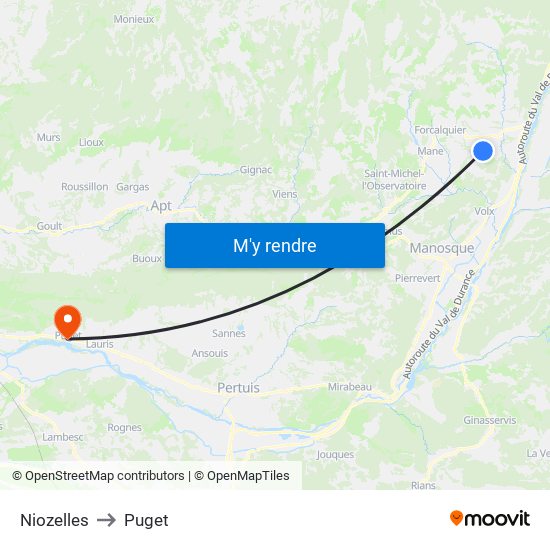 Niozelles to Puget map