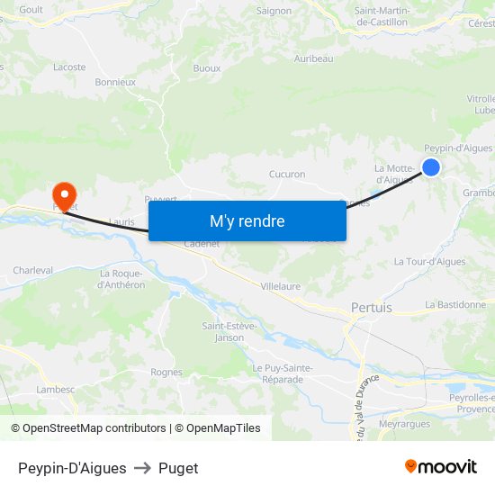 Peypin-D'Aigues to Puget map