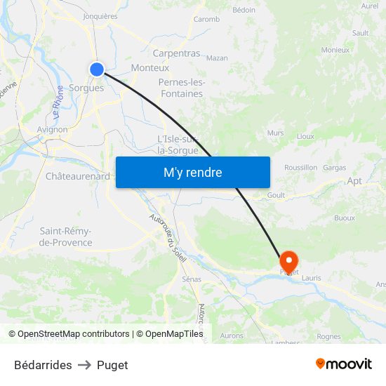Bédarrides to Puget map