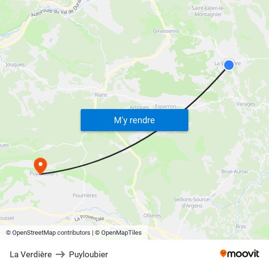 La Verdière to Puyloubier map