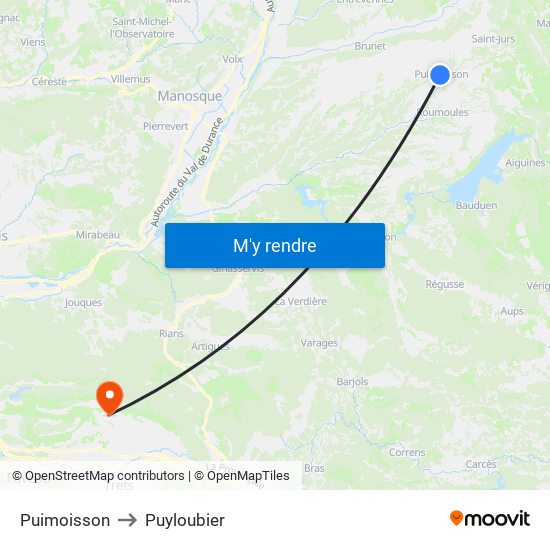 Puimoisson to Puyloubier map