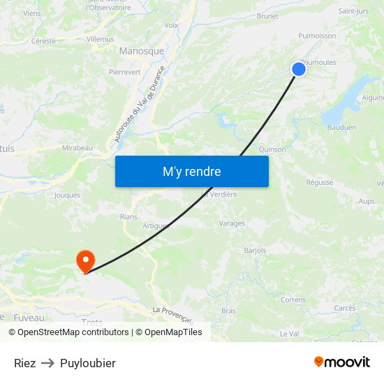Riez to Puyloubier map