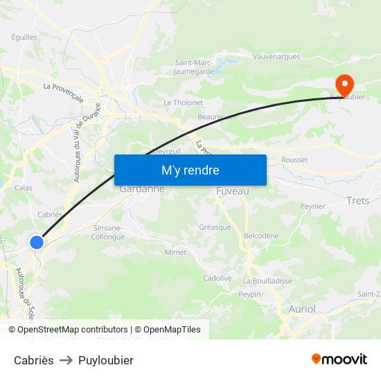 Cabriès to Puyloubier map