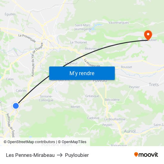 Les Pennes-Mirabeau to Puyloubier map