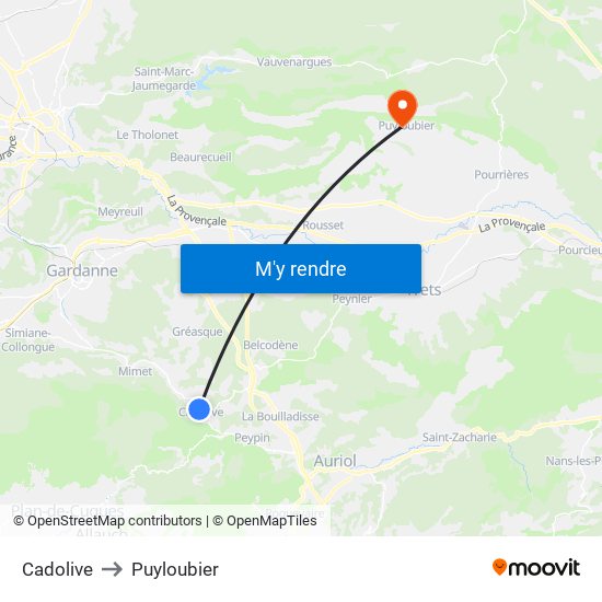 Cadolive to Puyloubier map