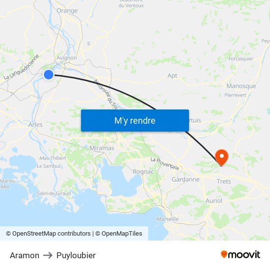 Aramon to Puyloubier map