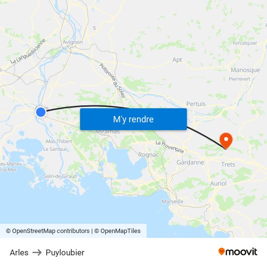Arles to Puyloubier map