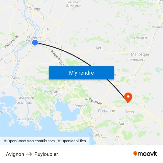 Avignon to Puyloubier map