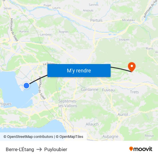 Berre-L'Étang to Puyloubier map