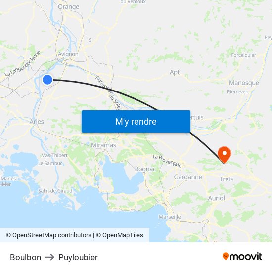 Boulbon to Puyloubier map