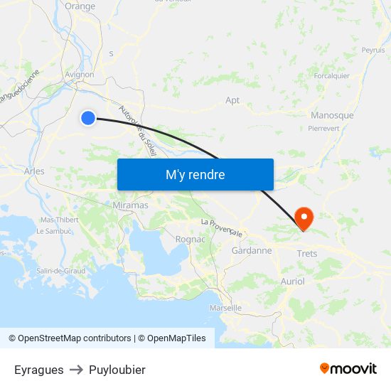 Eyragues to Puyloubier map