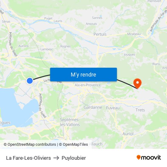 La Fare-Les-Oliviers to Puyloubier map