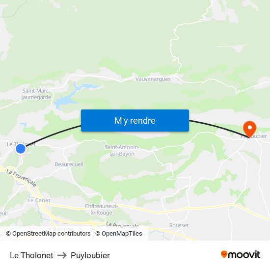 Le Tholonet to Puyloubier map