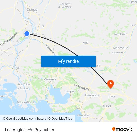 Les Angles to Puyloubier map