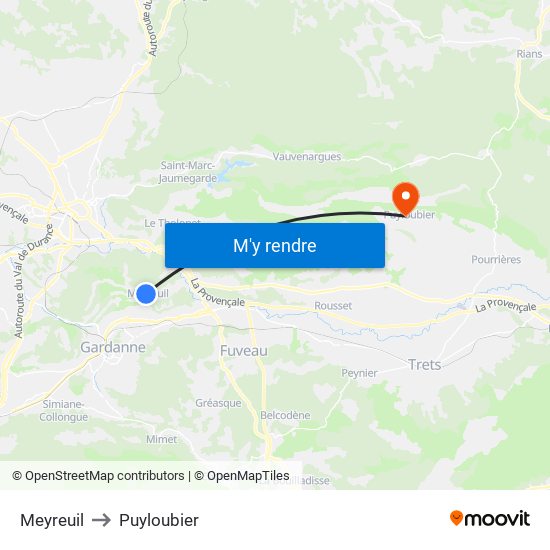 Meyreuil to Puyloubier map