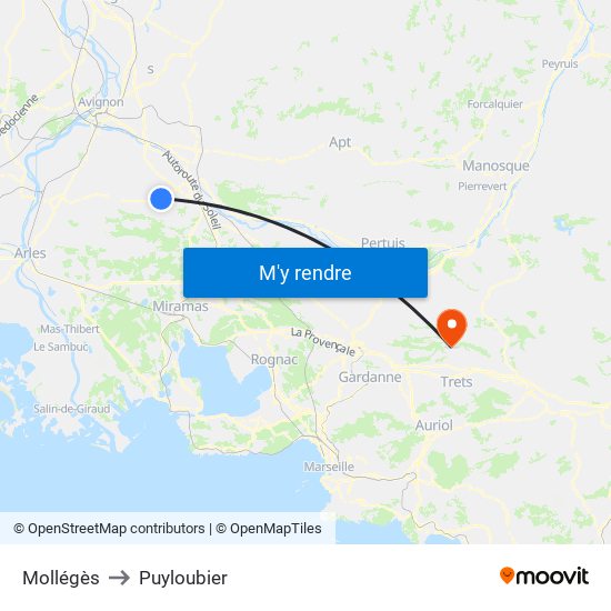 Mollégès to Puyloubier map