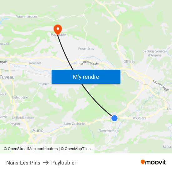 Nans-Les-Pins to Puyloubier map