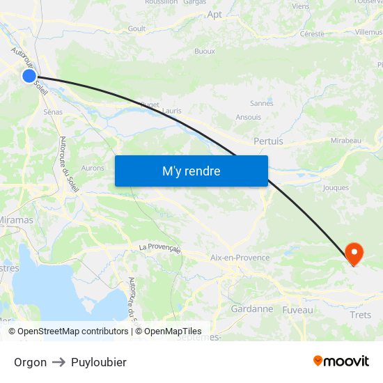 Orgon to Puyloubier map