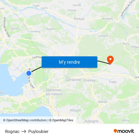 Rognac to Puyloubier map