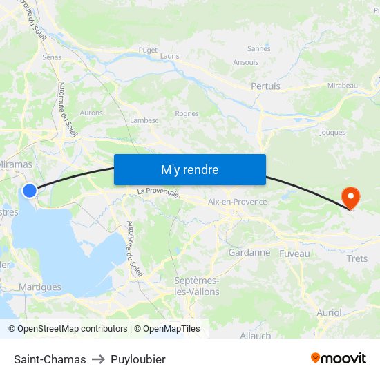 Saint-Chamas to Puyloubier map