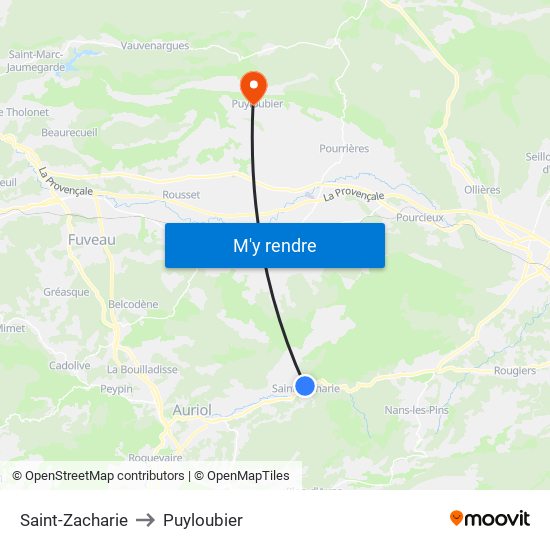 Saint-Zacharie to Puyloubier map