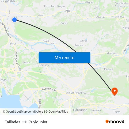 Taillades to Puyloubier map