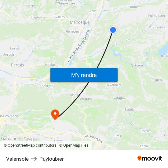 Valensole to Puyloubier map