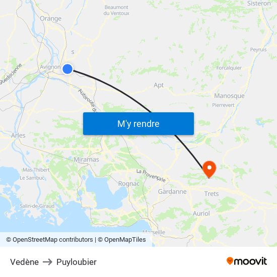Vedène to Puyloubier map