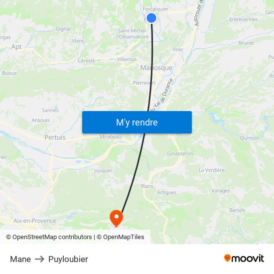 Mane to Puyloubier map