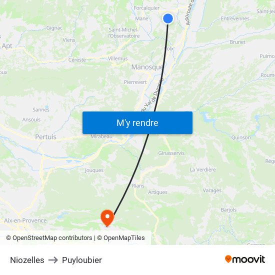 Niozelles to Puyloubier map