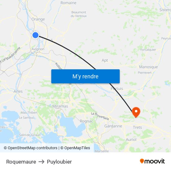 Roquemaure to Puyloubier map