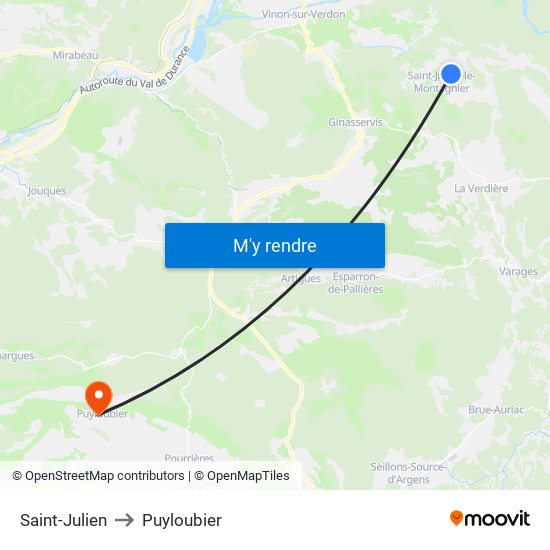 Saint-Julien to Puyloubier map
