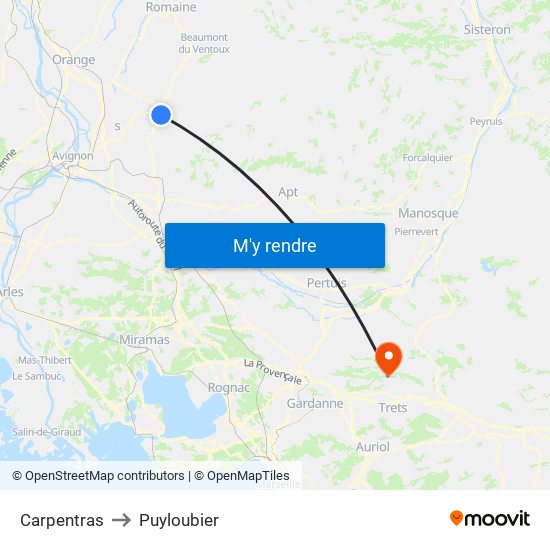 Carpentras to Puyloubier map
