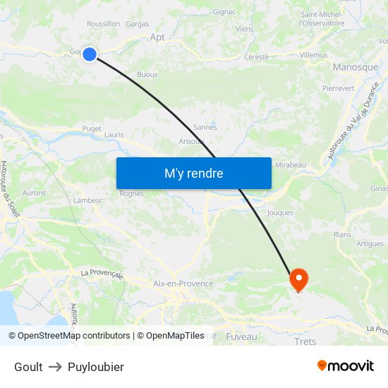 Goult to Puyloubier map