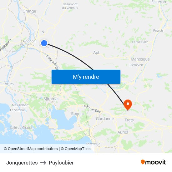 Jonquerettes to Puyloubier map