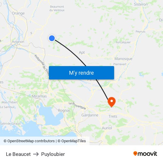 Le Beaucet to Puyloubier map