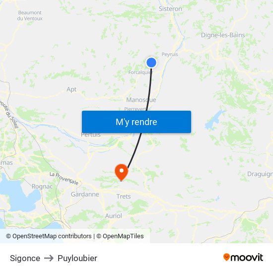 Sigonce to Puyloubier map