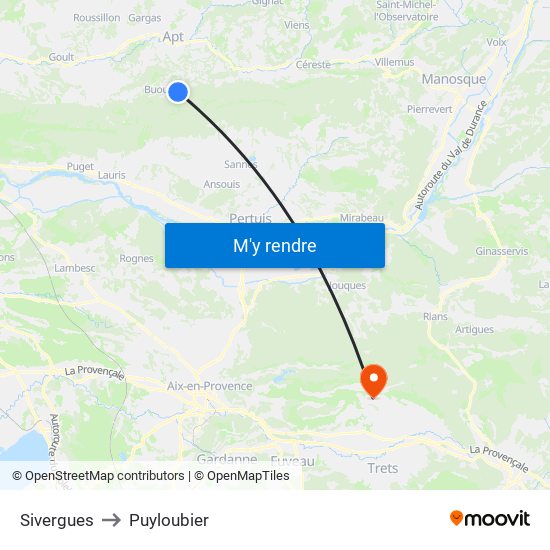 Sivergues to Puyloubier map