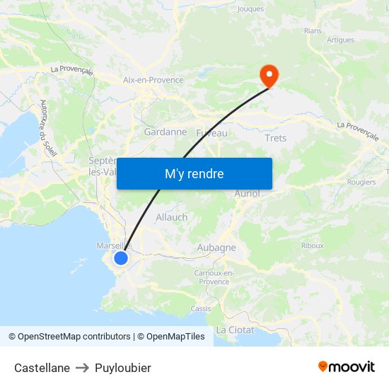 Castellane to Puyloubier map