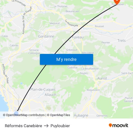 Réformés Canebière to Puyloubier map