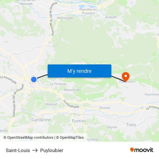 Saint-Louis to Puyloubier map