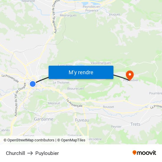 Churchill to Puyloubier map