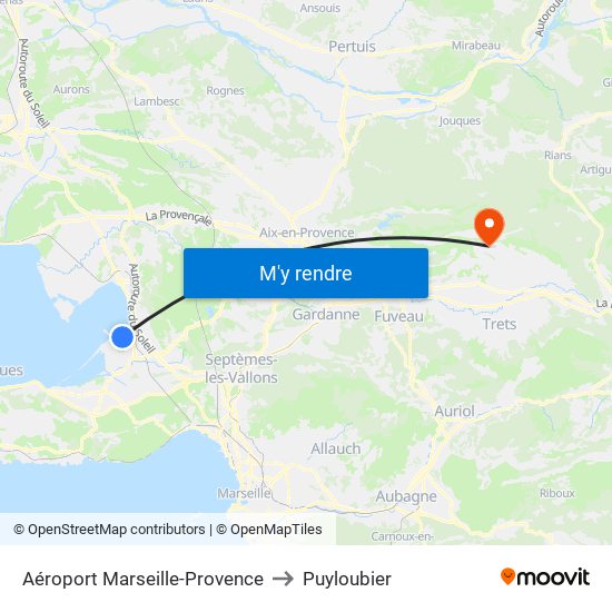 Aéroport Marseille-Provence to Puyloubier map