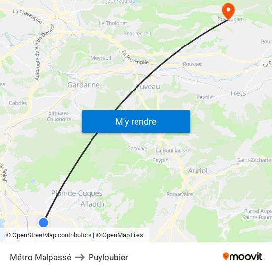 Métro Malpassé to Puyloubier map