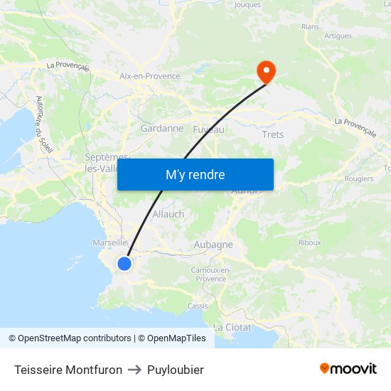 Teisseire Montfuron to Puyloubier map