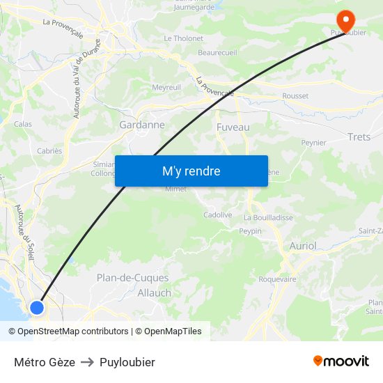 Métro Gèze to Puyloubier map