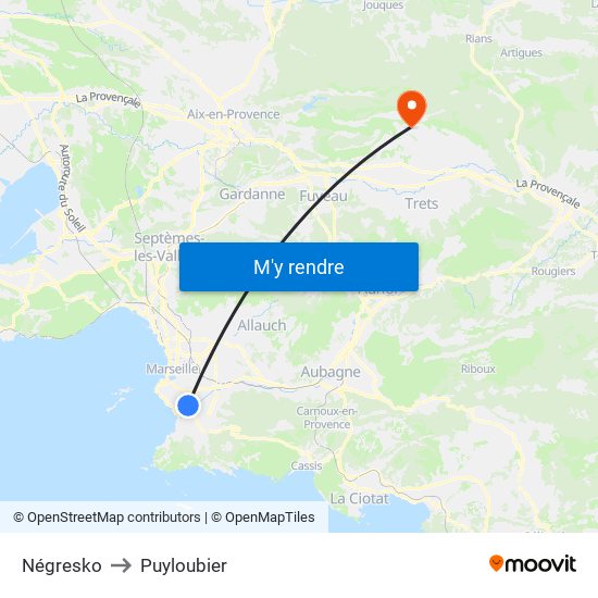 Négresko to Puyloubier map