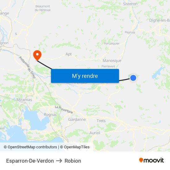 Esparron-De-Verdon to Robion map
