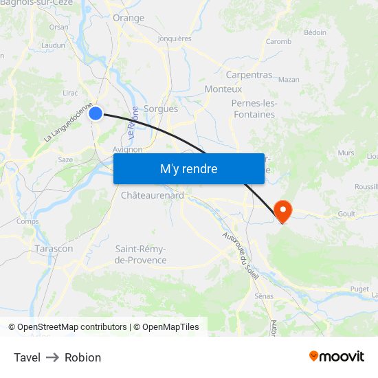 Tavel to Robion map